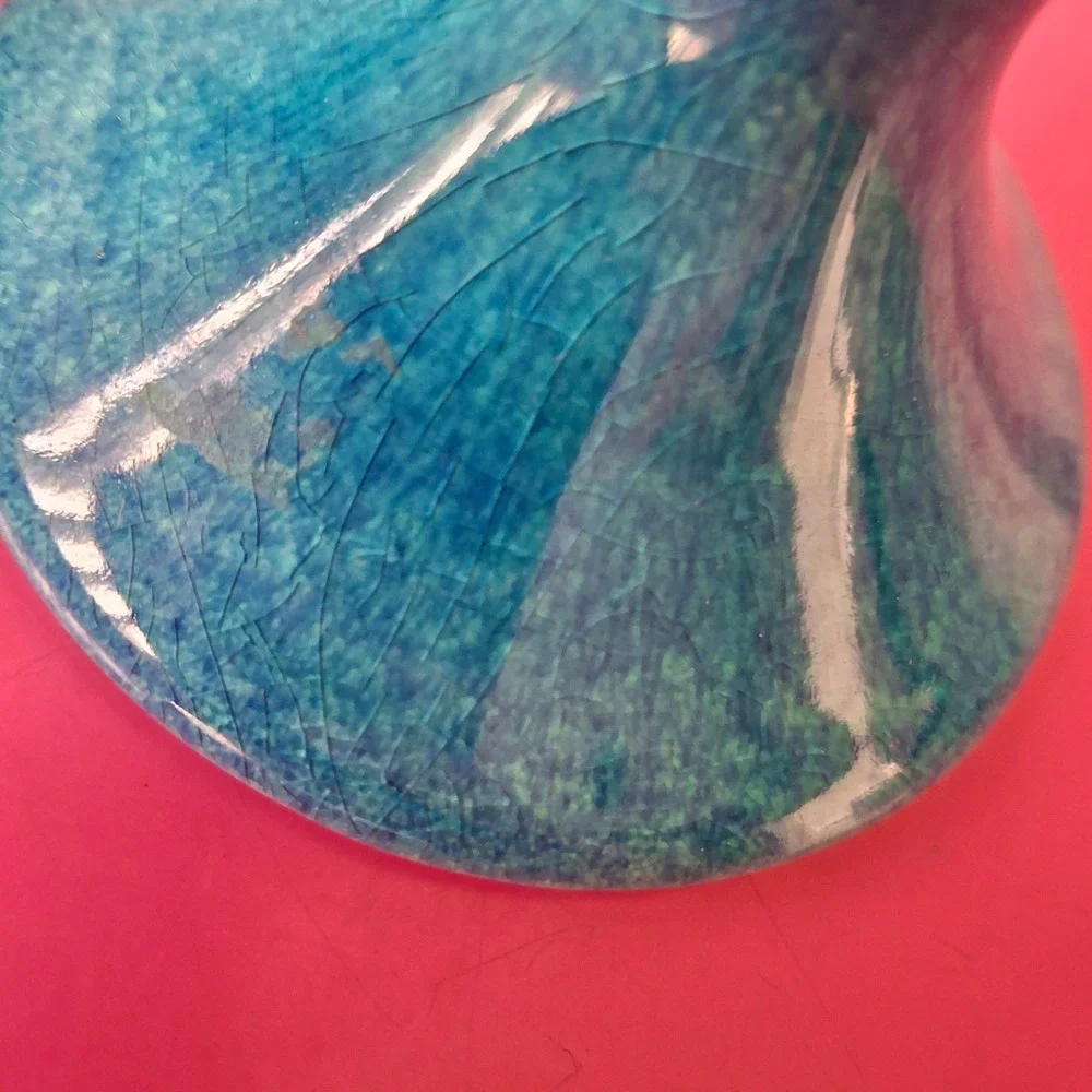 Haeger 4044 USA Mid-Century Modern Turquoise Blue Pedestal Handle Vase